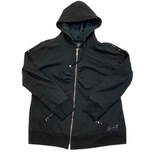 7 for all man kind Black Zip-Up Hoodie with Sequin Details